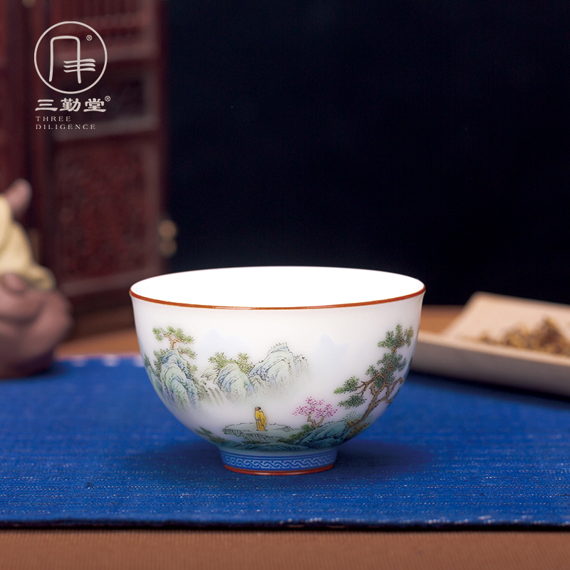 Three frequently hall jingdezhen your up ancient color landscape xieyi painting master pu cups kung fu tea cup single CPU