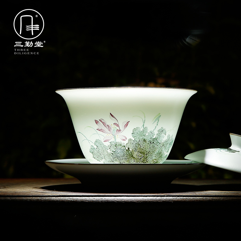 The three frequently tureen ceramic cups tea bowl of jingdezhen tea service hand - made pastel three cups of large - sized S12009
