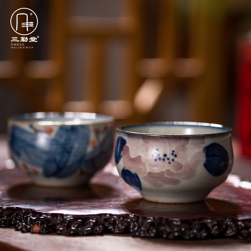 Sanqitang ceramic clay glaze tea cup Chinese blue and white master Cup Tea Cup Jingdezhen kung fu tea set S42163