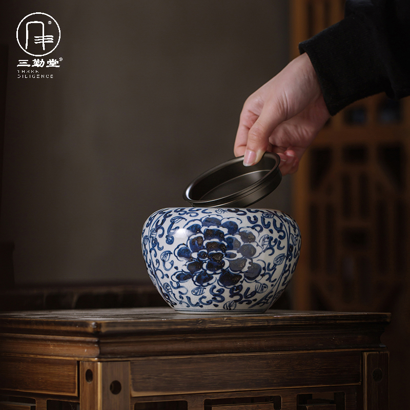 Sanqitang Wash Jianshui Tea Tea Tea Sea Jingdezhen Ceramic Cup Wash Hand-painted Blue and Flower Water Large Tea Ceremony Accessories
