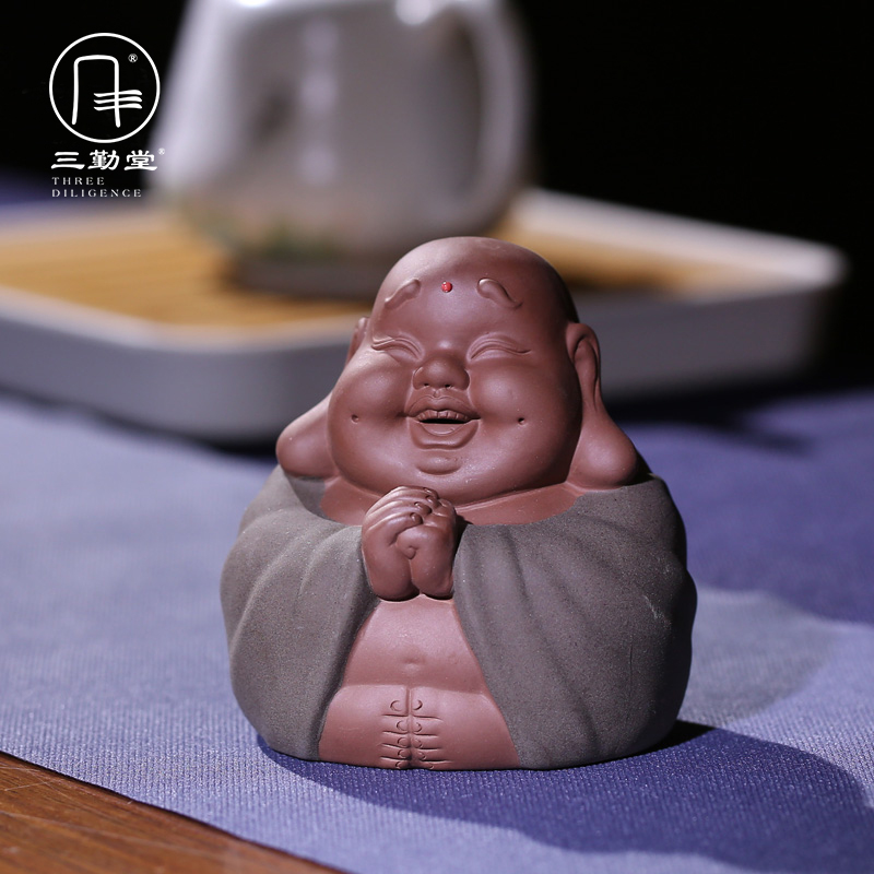 Three small purple sand tea frequently hall pet tea art furnishing articles zen maitreya mini tea accessories S06028 manual its