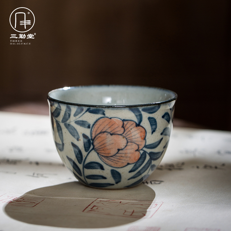 Sanqitang ceramic clay glaze hand-painted tea cup Master Cup Jingdezhen tea set kung fu tea set S42161