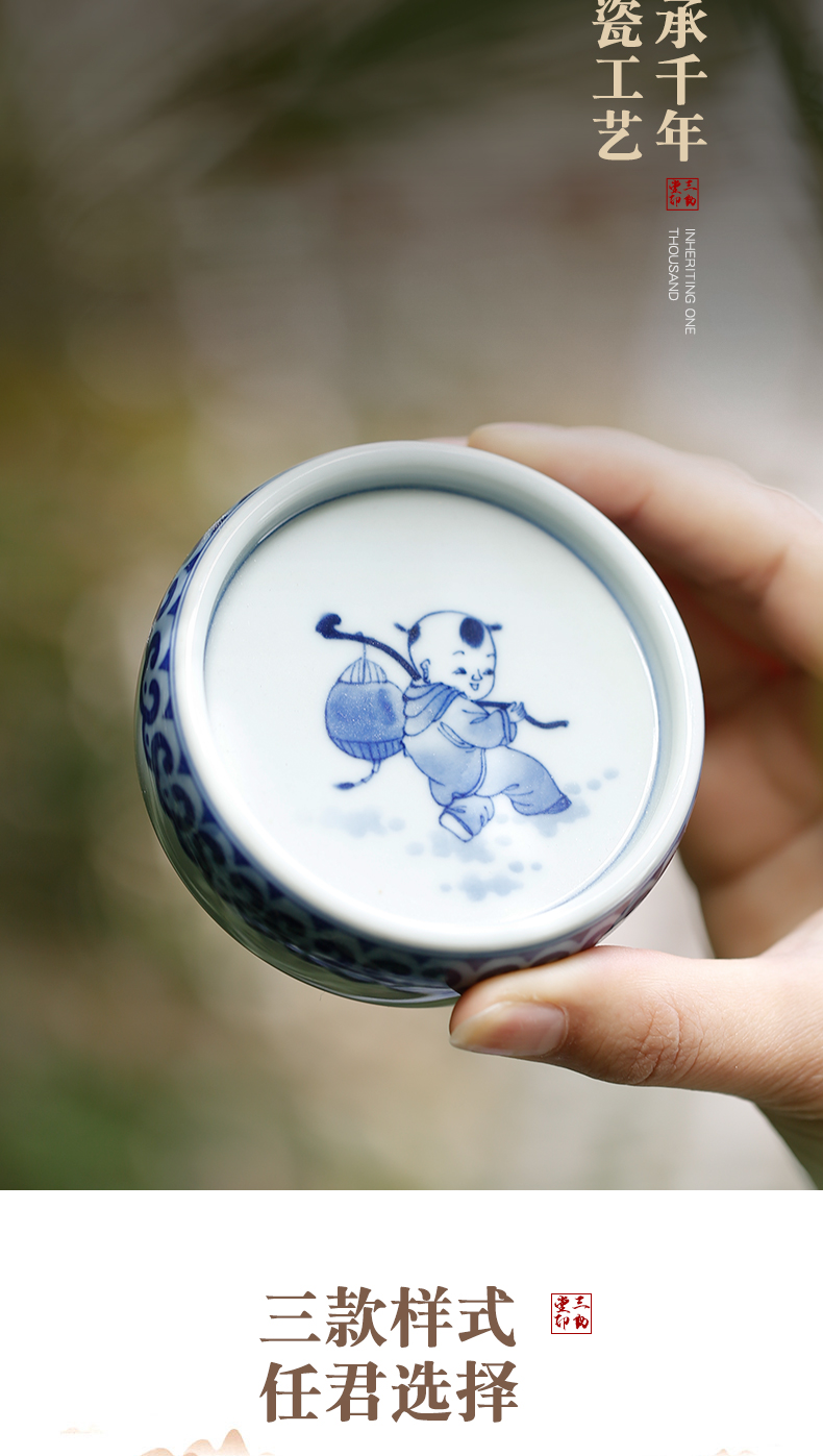 Three frequently hall blue tie up lotus flower cover employ jingdezhen ceramic cap lid kung fu tea accessories S04052