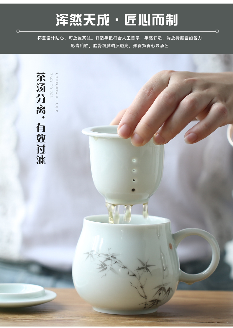 Three frequently hall jingdezhen ceramic cups with cover filter personal keller cups office separation tea cups