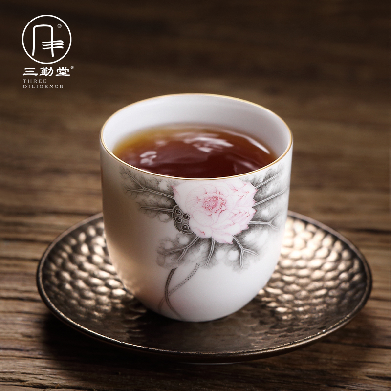 Sanqitang tea cup ceramic tea cup ink color Master Cup Single Cup Jingdezhen kung fu tea set individual cup smell Cup