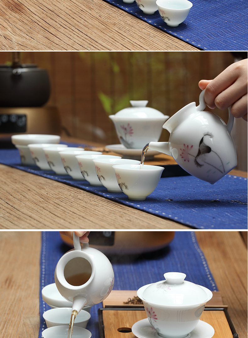 Three frequently hand - made kung fu tea set # 10 head set of jingdezhen tea cups of a complete set of tureen ST1030