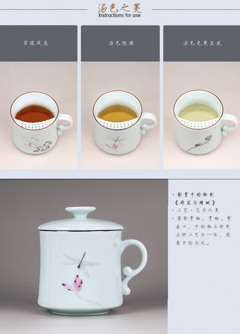 Three frequently hall office cup of jingdezhen ceramic cups with cover tea hand - made glass tea cup S61016 the meeting