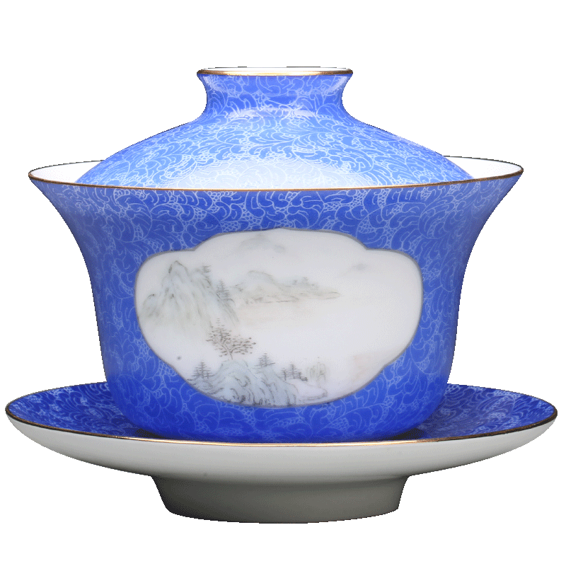 Three frequently hall pick flowers tureen tea cups to bowl of tea ware jingdezhen ceramic tea kungfu tea set S12031