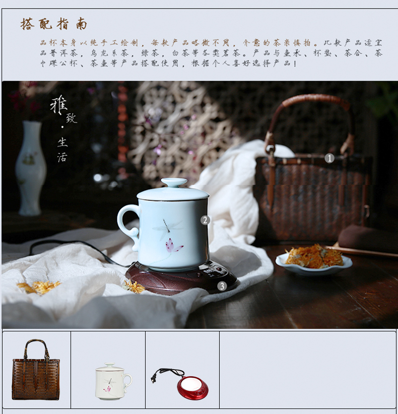 Three frequently hall office cup of jingdezhen ceramic cups with cover tea hand - made glass tea cup S61016 the meeting