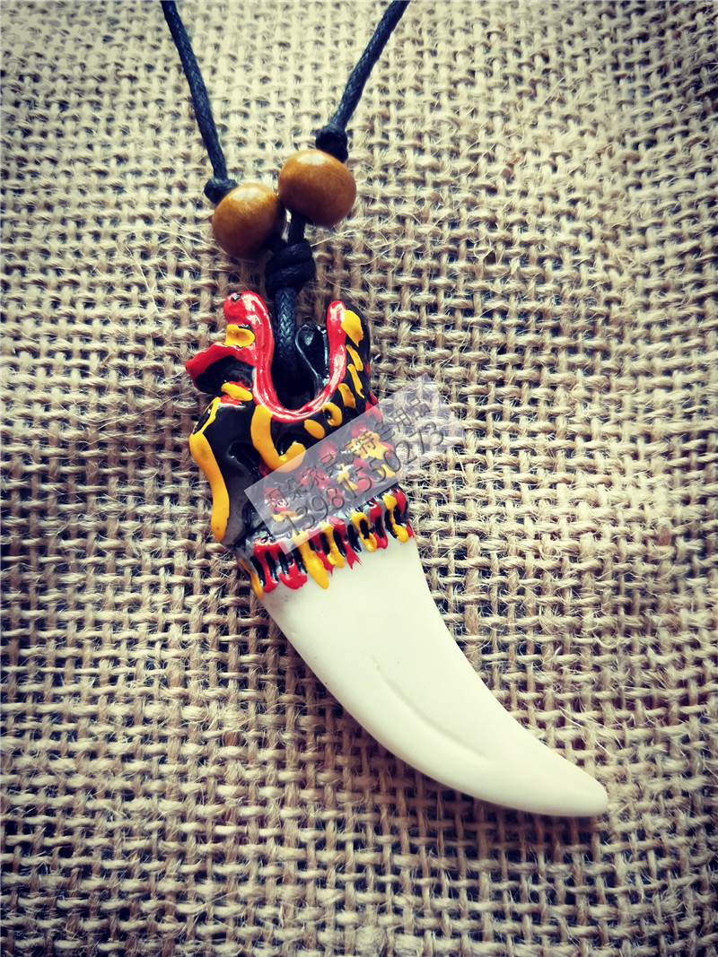 A Duo Family Ethnic Characteristics Sichuan Liangshan Yi Necklace Male Retro Dragon Head Animal White Teeth Resin Decoration