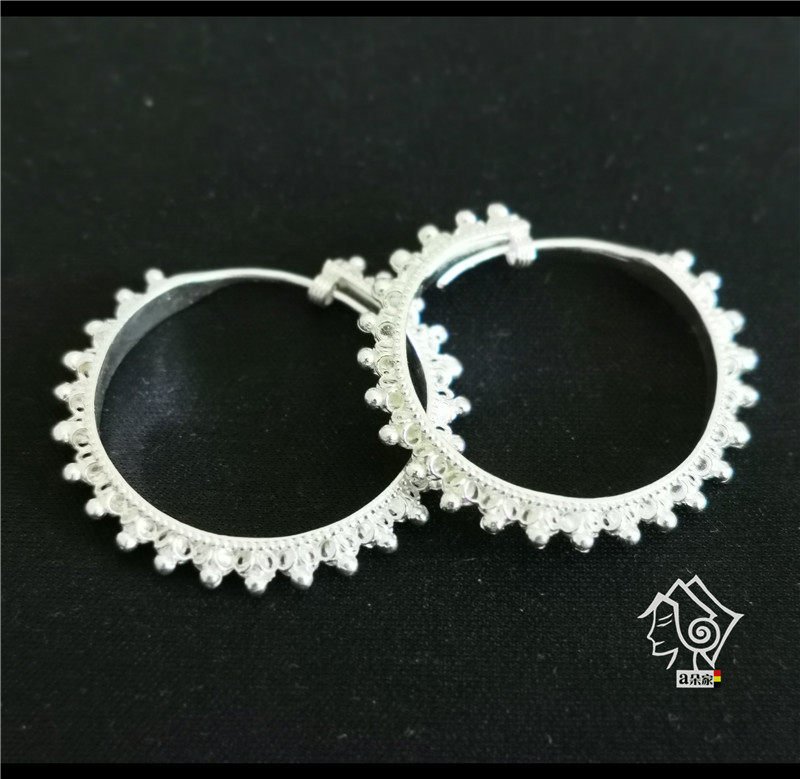 Cool Mountain Yi Pure Silver Ear Ring Female New Handmade Traditional Ethnic Wind Retro Individuality Creativity Small Bump Big Ear Ring