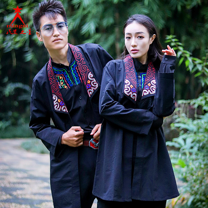 The Minexpensive Star Yi Brand Men's Clothing Couples Suit T-shirt Embroidered Flower Dragon Yi Long sleeves pure cotton blouse