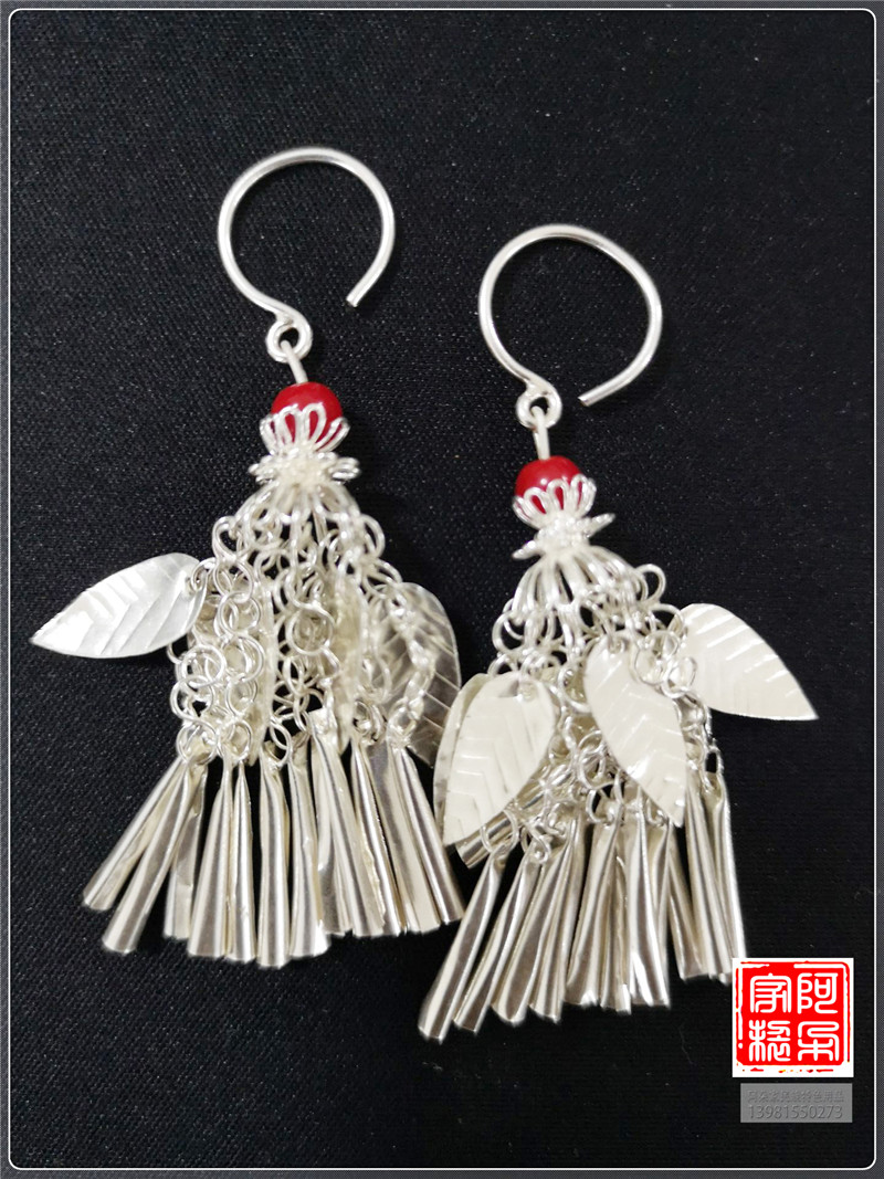 Sichuan Great Liangshan Yi Earrings Pure Silver Pure Handmade Red Agate Silver Earring National Style Jewelry