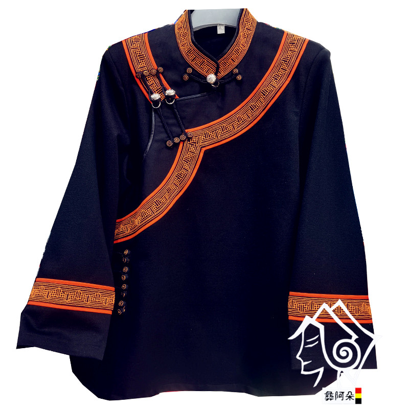 Liangshan Yi clothing men's clothing men's shirt orange embroidery retro ethnic style groom's clothing best man's clothing autumn and winter
