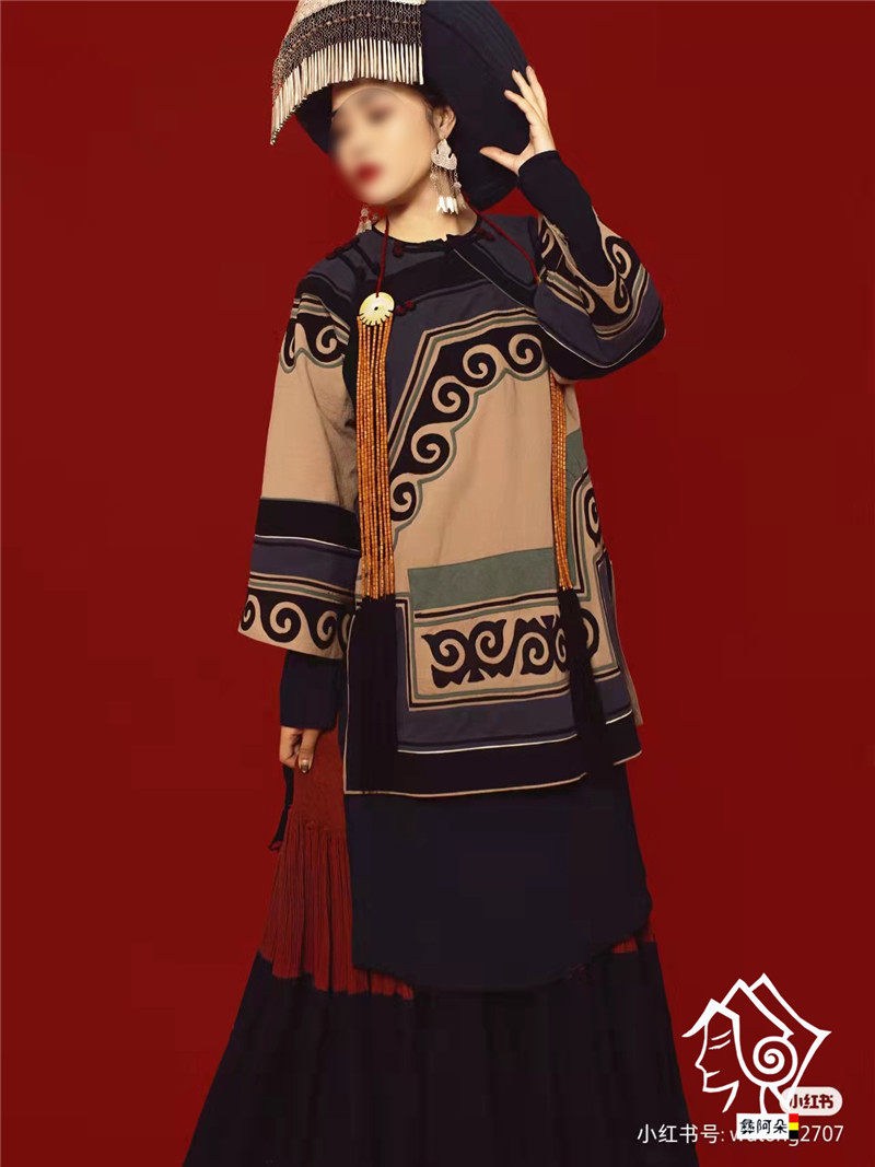 Cool Mountain Yi Costume Women Suit Brown Retro Minority Wind Traditional Cotton Linen Handmade Embroidery Dressage