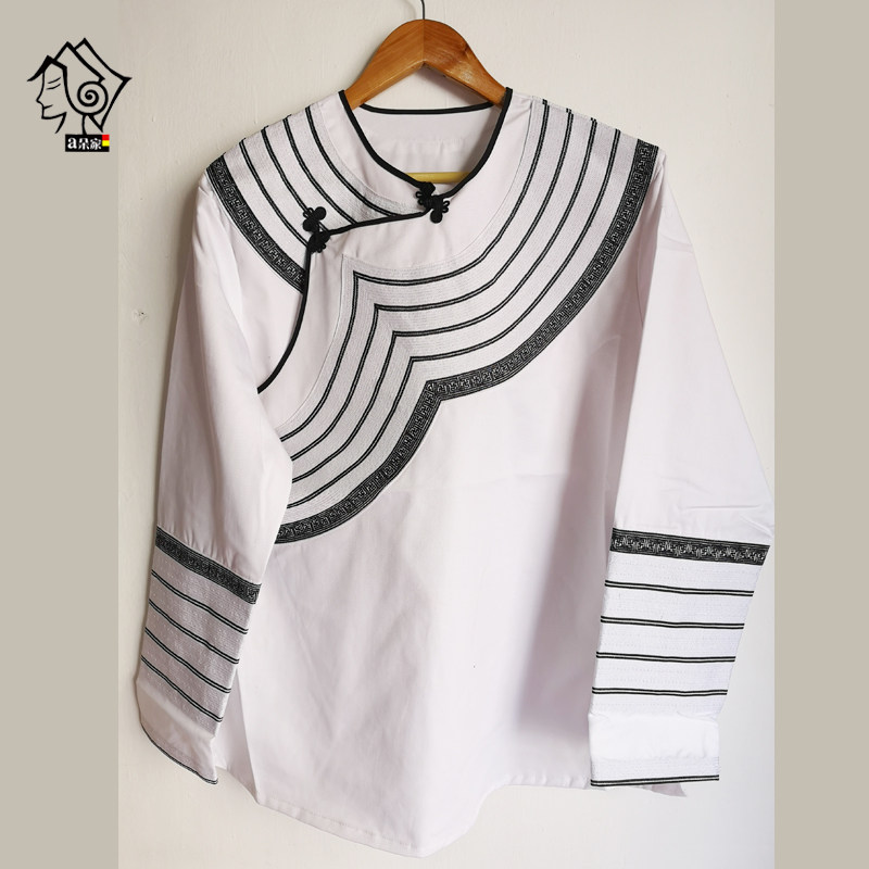 Yi Clothing Men's Clothing Clothes White Costumes Embroidery Flower National Performance Daily Clothes