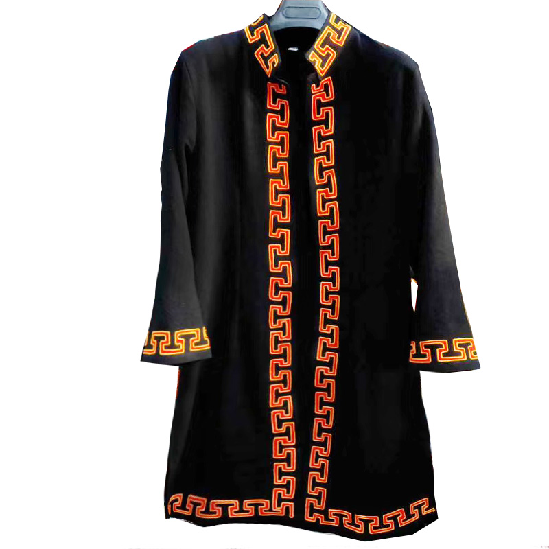 Liangshan Xichang Yi Nationality Clothing Men's and Women's Clothing Cotton and Linen Hand-embroidered Flower Long Custom Windbreaker Coat Outerwear