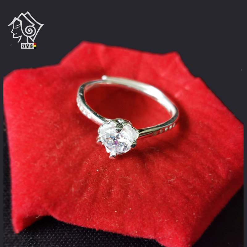 Brand Pure Silver Zircon Stone Ring Water Drill Goddess Lady Ring Simple Meritocratic Single Goddess Ring Ring
