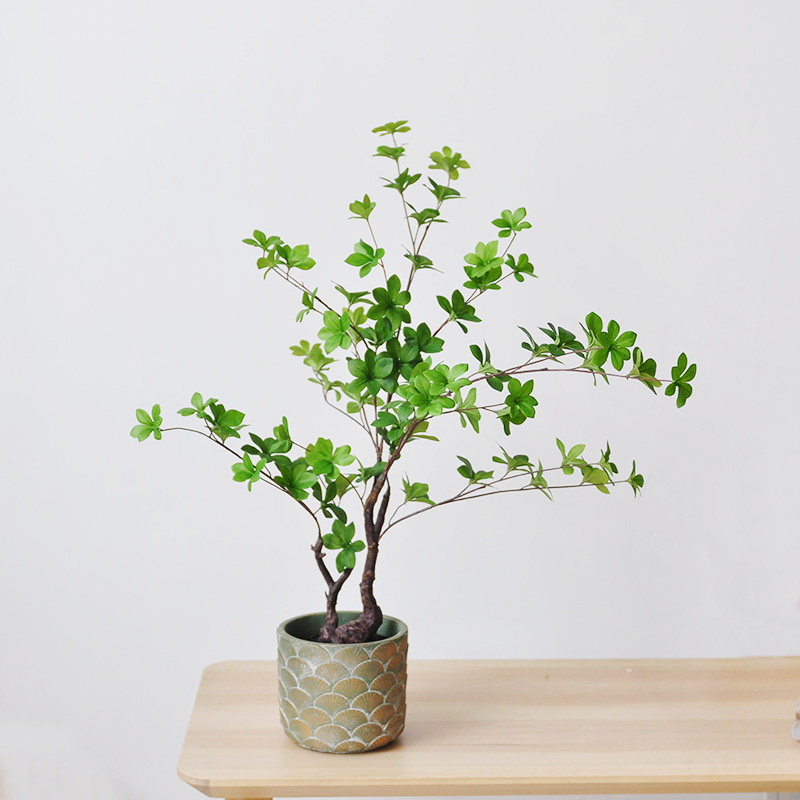 Jiusi simulation green plants Japanese hanging clock leaves horse drunk wooden table potted living room commercial decoration art331