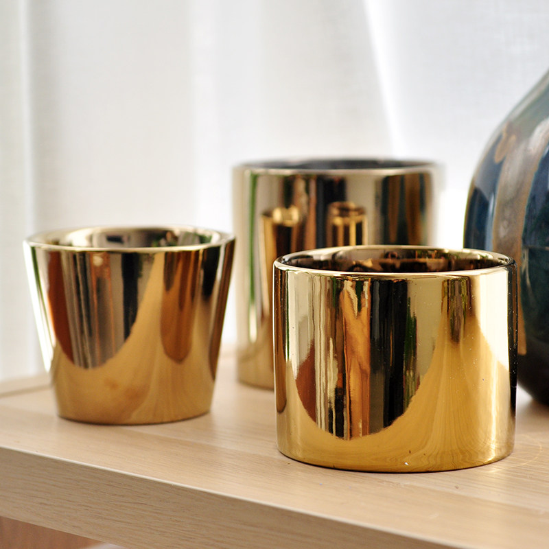 (Nine Thoughts) Golden Vase Ceramic Gilded Floral Multi-Meat Plant Flower Pots Light Lavish Decorative Pendulum D303