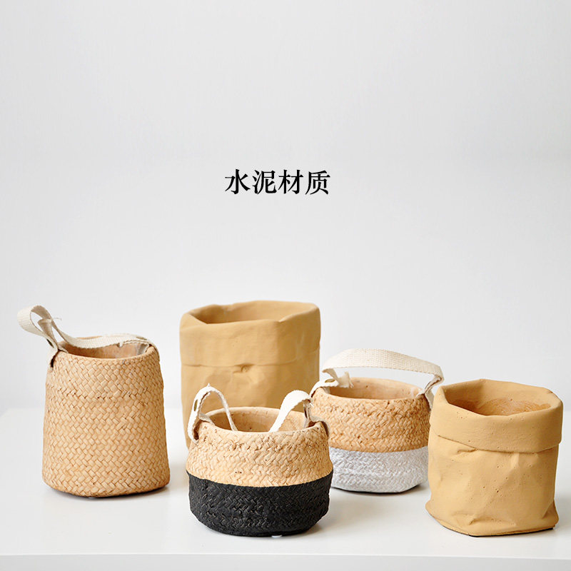 Grass-like cement flowerpots succulents green planting flowerpots Nordic minimalist style with leaking holes D294