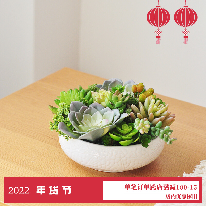 Simulation multi-meat combination potted natural style fake plant table pendulum ornament ceramic pot set art283