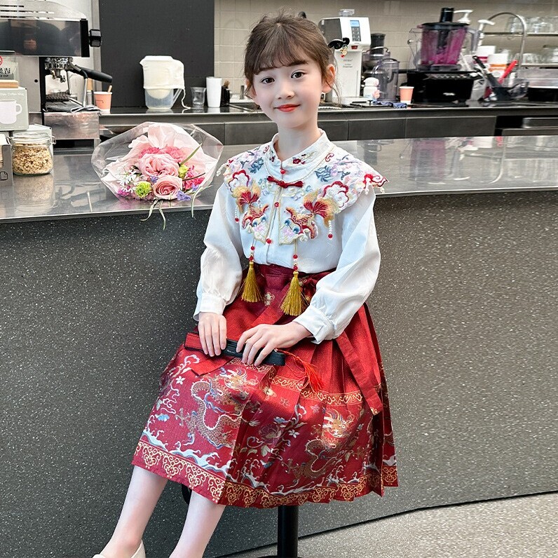 Mamian Skirt Girls' Spring Outfit Set 2026 New Children's Hanfu Chinese Style Big Kids Ancient Style Chinese Tang Suit for Spring and Autumn