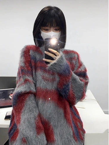 Ретро демисезонный японский трикотажный свитер подходит для мужчин и женщин для влюбленных, в американском стиле