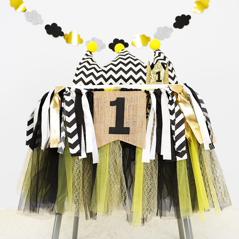 Children's baby's 1st birthday pull flag birthday hat tutu yarn dining chair apron table skirt decoration party arrangement