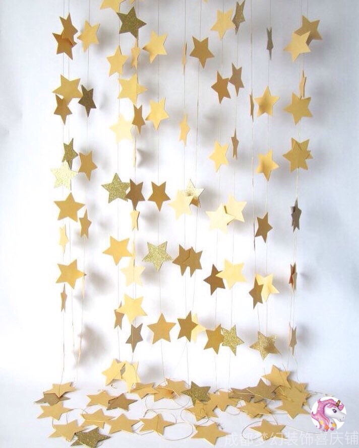Birthday five-pointed star paper pull flower bunting decoration baby full moon 1 year old background wall layout pendant ornaments Chengdu