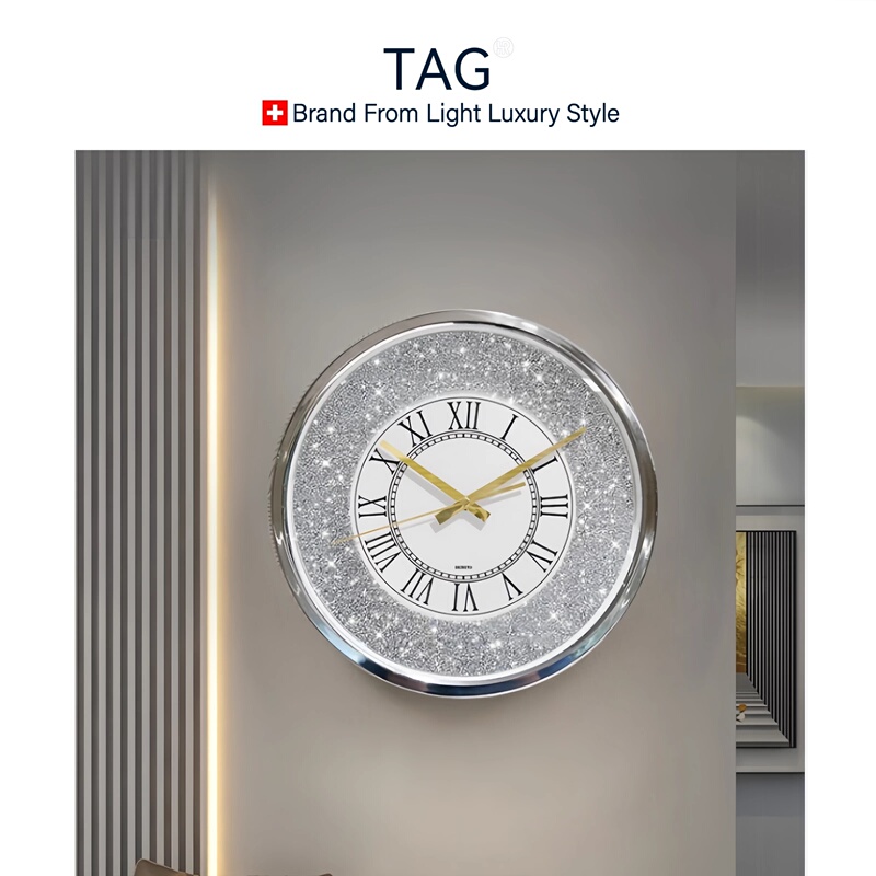 Taghr Swiss Light Luxury Style Wall Clock, Intelligent Voice-Controlled, Luminous, High-End Luxury Satellite Radio-Controlled Clock for the Living Room