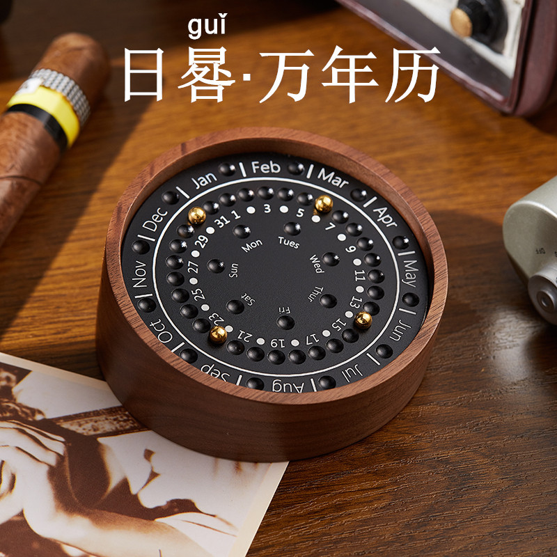 Sun Dial Star Calendar Perpetual Calendar Solid Wood Calendar Office Desktop Ornament Creative Home Decoration Gift for Men and Women