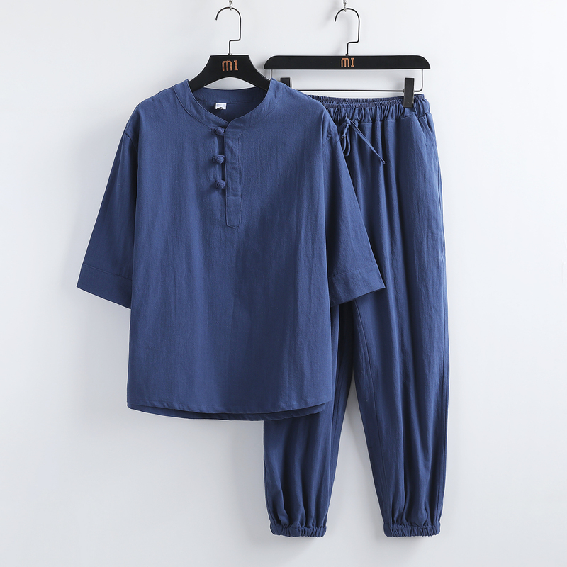 Chinoiserie Pajamas Men's Linen Tang Suit Suit Summer Antique New Chinoiserie Home Clothes Cotton and Linen Retro Can Be Worn Outside Chinoiserie Pajamas Men's Linen Tang Suit Suit Summer Antique New Chinoiserie Home Clothes Cotton and Linen Retro Can Be Worn Outside