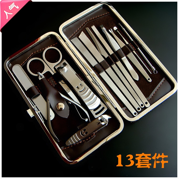 Stainless Steel Nail Clipper Set 13-Piece Free Shipping Nail Clippers Ear Pick Pedicure Knife Nail File Scissors Acne Needle