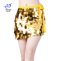 New bright sheet dress belly dance Latin dance lace with a skirt-bright sheet Hip Towel Stage Performance to wear the belt
