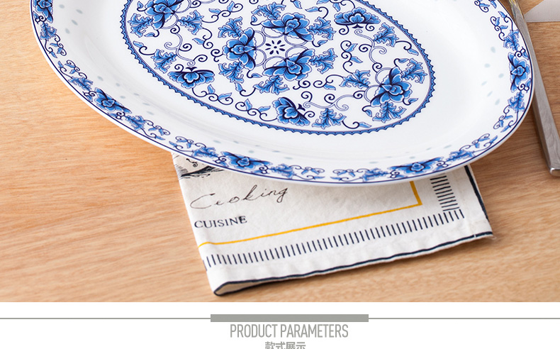 Steamed fish dishes of jingdezhen ceramic contracted ltd. green flower oval Chinese large fish plate of the new home