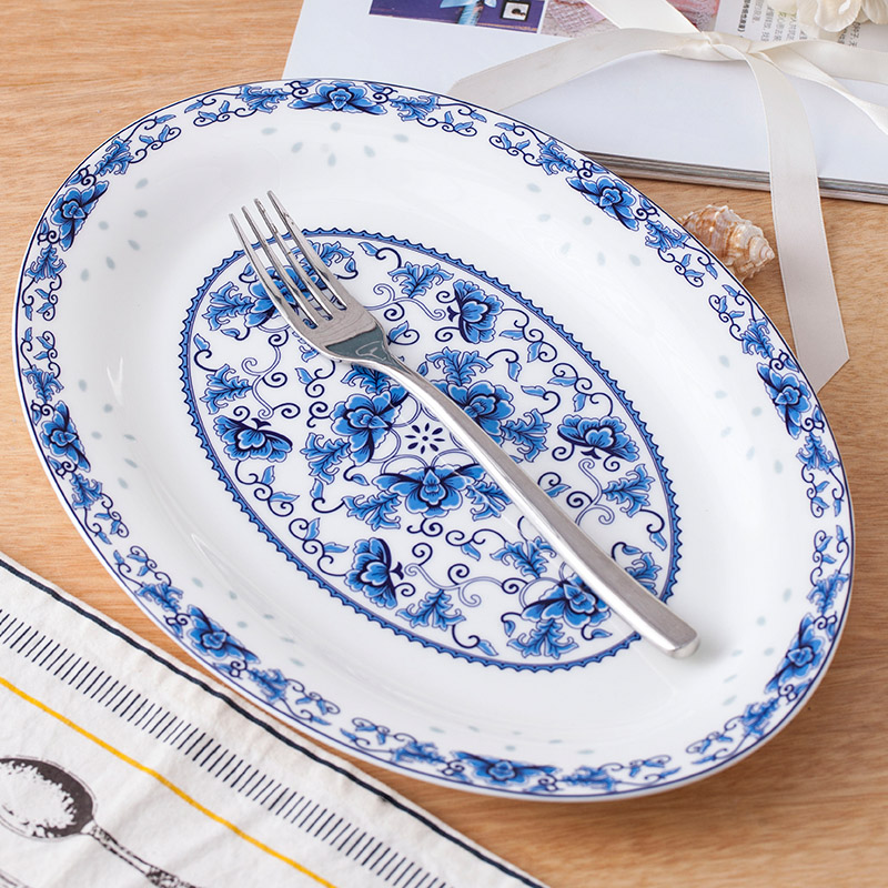 Steamed fish dishes of jingdezhen ceramic contracted ltd. green flower oval Chinese large fish plate of the new home