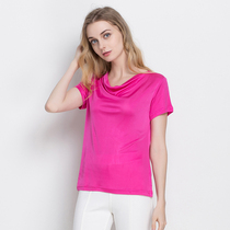 Pleaso new true silk slut collar short sleeve T-shirt woman summer mulberry silk undershirt loose big code womens clothing blouse