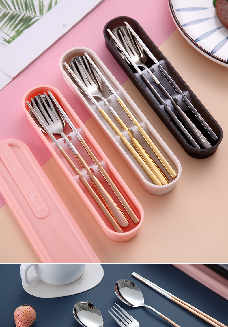 Korean onlycook portable tableware chopsticks spoons sets students travel 304 stainless steel chopsticks spoons three - piece suit