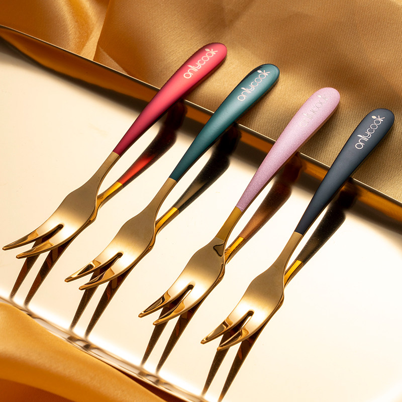 onlycook European style fruit fork 304 stainless steel dessert fork home fruit fork set fruit stick mooncake fork