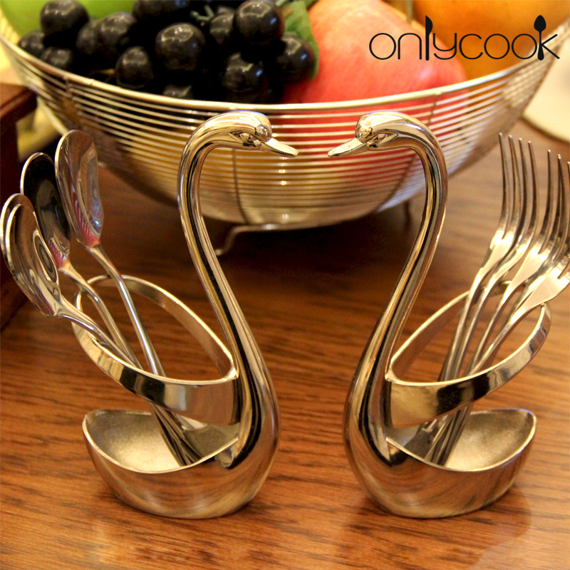 Onlycook creative swan base European stainless steel tableware fruit fork spoon coffee spoon set combination