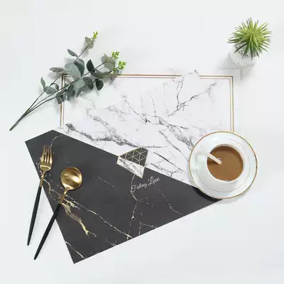 Light luxury marbled Western dining mat waterproof and oil-proof table mat thermal insulation high temperature placemat leather plate mat bowl mat