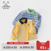 Rabbi tree childrens dress childrens striped polo shirt 2022 Spring and Autumn new boys tide shirt baby Foreign style shirt
