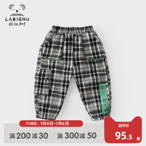 Rabbi tree childrens clothing boys plus velvet pants 2021 winter clothes New Baby Baby thick trousers children Plaid casual pants