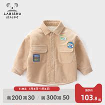 Rabbi tree childrens clothes boys shirt long sleeve plus velvet 2021 Winter Dress new children corduroy shirt baby top