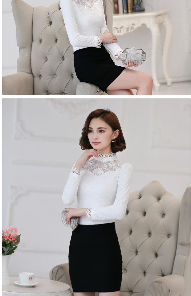 Áo mới mùa đông ấm áp mặc áo sơ mi ren nữ cộng với áo nhung dày size lớn Áo thun nữ tay dài áo phông trắng nữ
