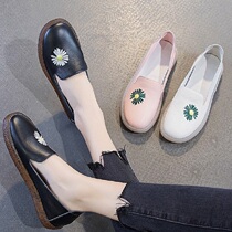 South Korea Softbottom Single Shoes Women Spring Summer New Leather Nurse Shoes Casual 100 Hitch Flat Bottom Anti Slip Embroidered Pregnant Women Shoes Tide
