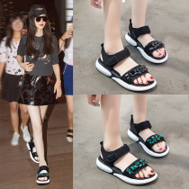 Net Red Ultra Fire Sandals Womens Summer New Ins Shideo Fairy Wind Fashion 100 Hitch Water Drill Magic Sticker Beach Shoe Woman