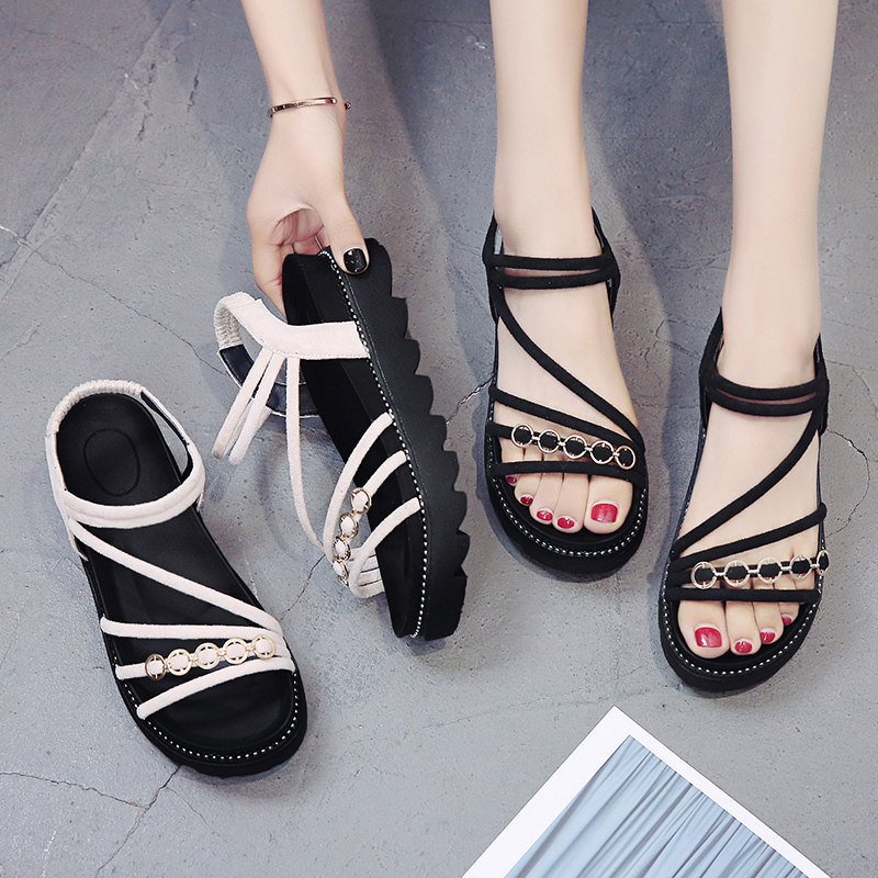 European station platform platform sandals women 2022 summer new Korean style fashion all-match wedge strap Roman shoes trend