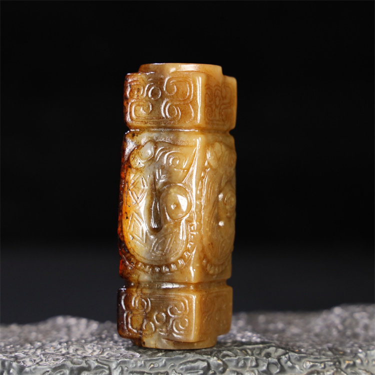 古玉老玉和田玉龙纹小玉琮玉勒子挂件